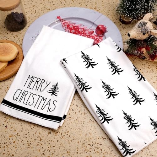 Christmas Kitchen Towels Set of 2 Black Xmas Tree Dish Towels 18x26 Inch K219242