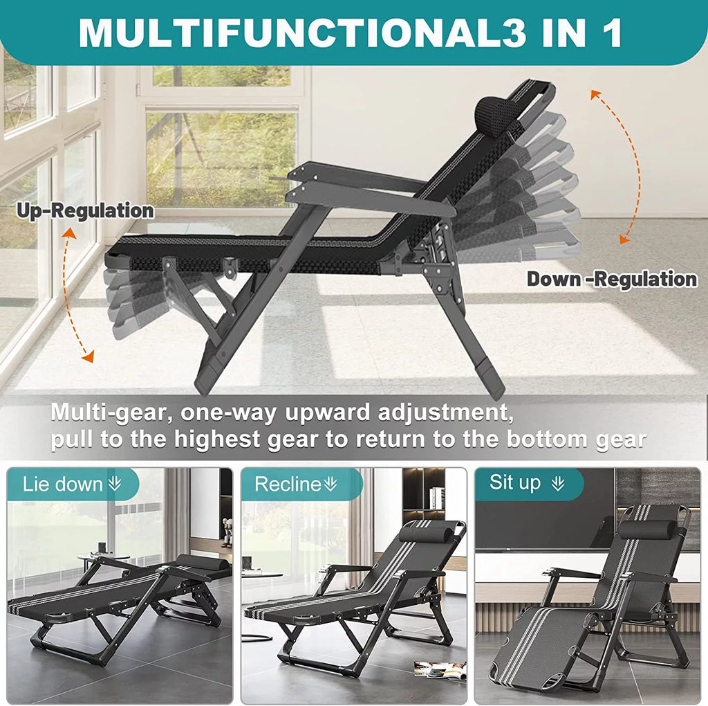 Folding Adjustable 5-Position Outdoor Chaise Lounge Chair with Headrest V2818
