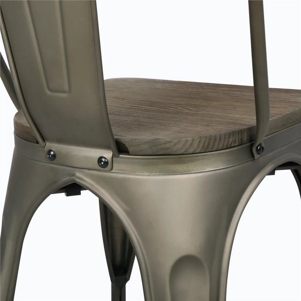 Set of 4 Metal Dining Chair with Wooden Seat Stackable O16524