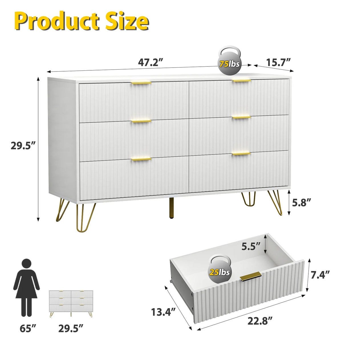 White 6 Drawer Dresser R871928