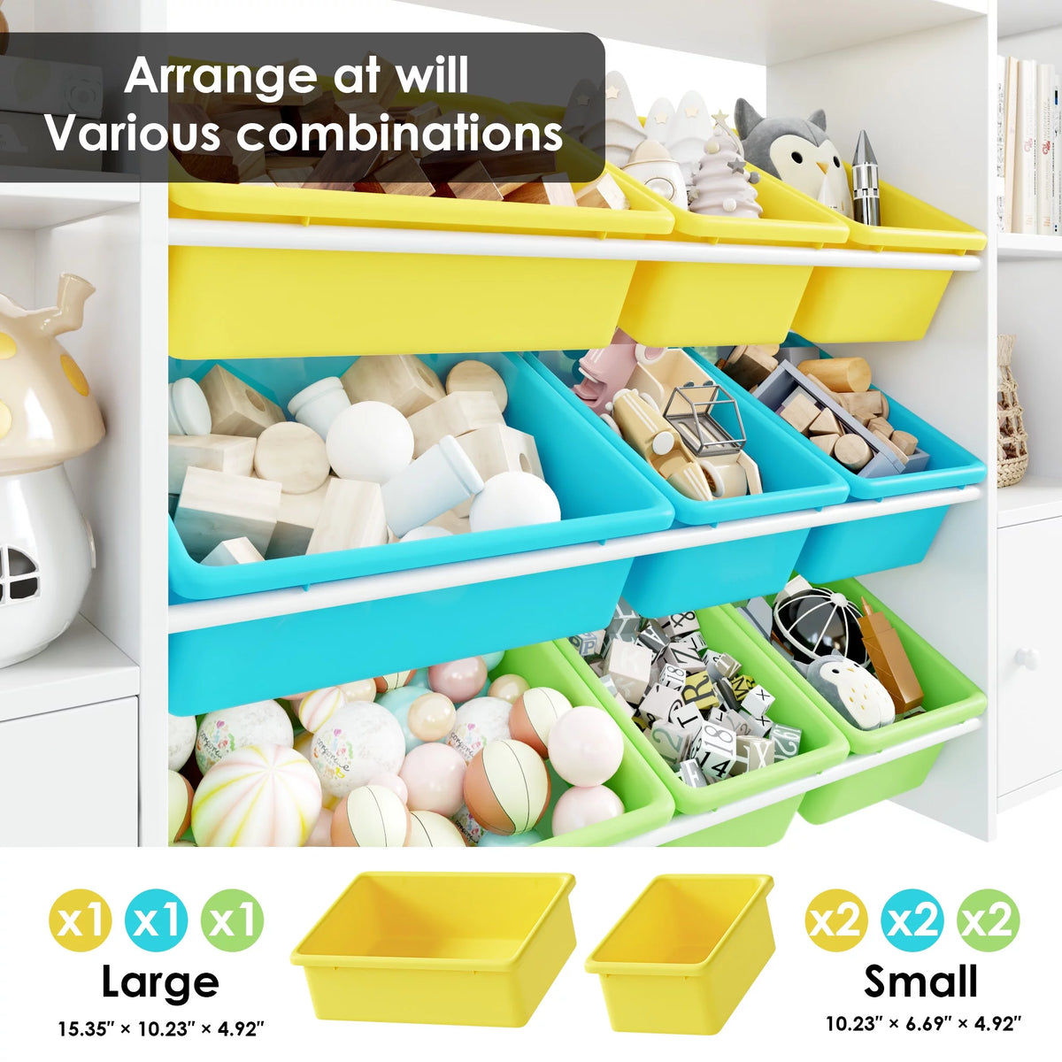 White Toy Storage Organizer Bookcase with 9 Bins M1569