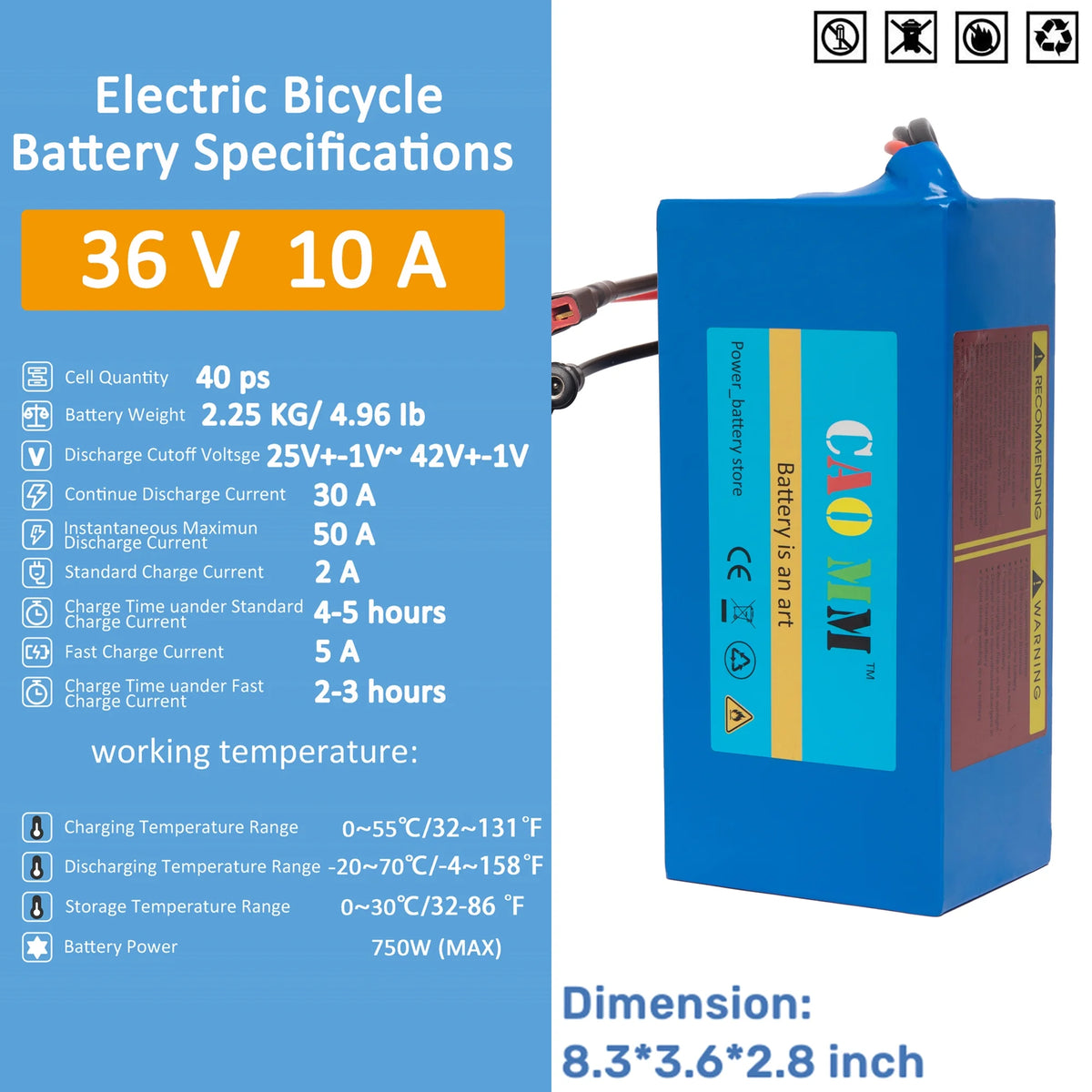 36V 10Ah Lithium Ebike Battery with 2A Charger T408844
