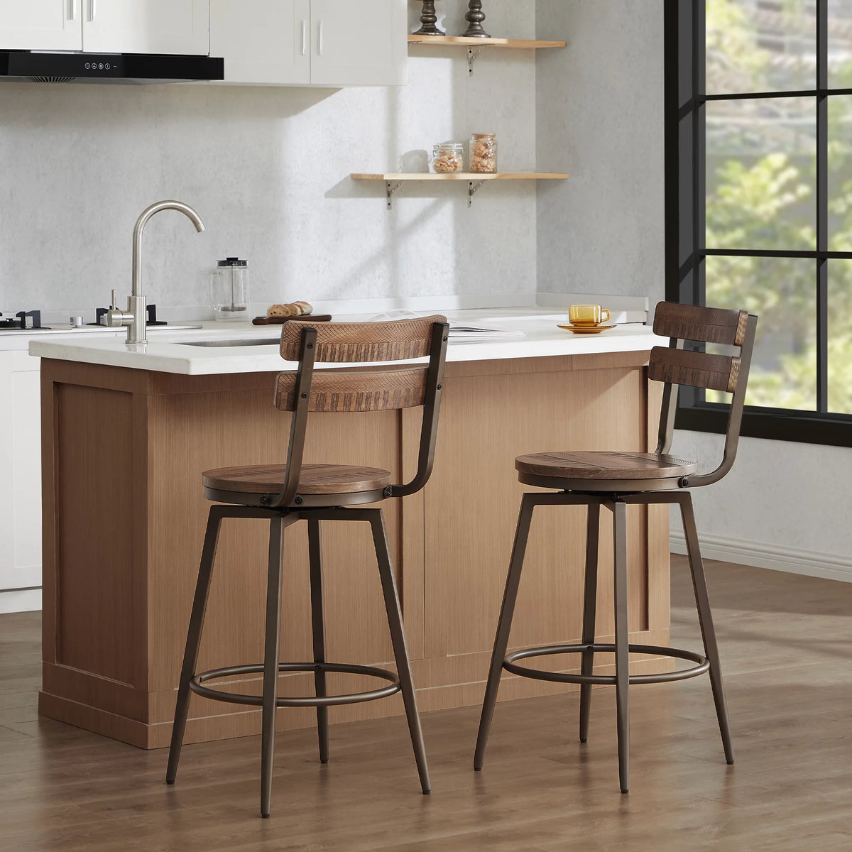 26" Swivel Counter Height Bar Stools Set of 3 Wood X542488