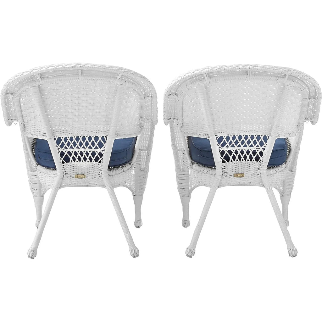 White Wicker Chair with Blue Cushion Set of 2 P713944