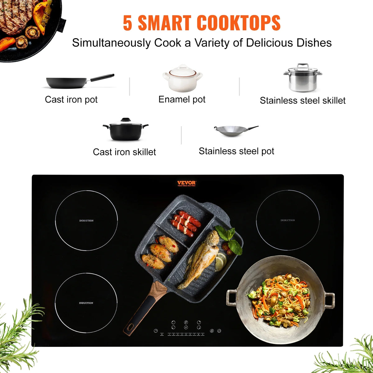 36 inch Electric Cooktop 5 Burners Ceramic Glass Stove Top G988