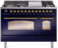 Blue Dual Fuel Natural Gas Range with Brass Trim T855