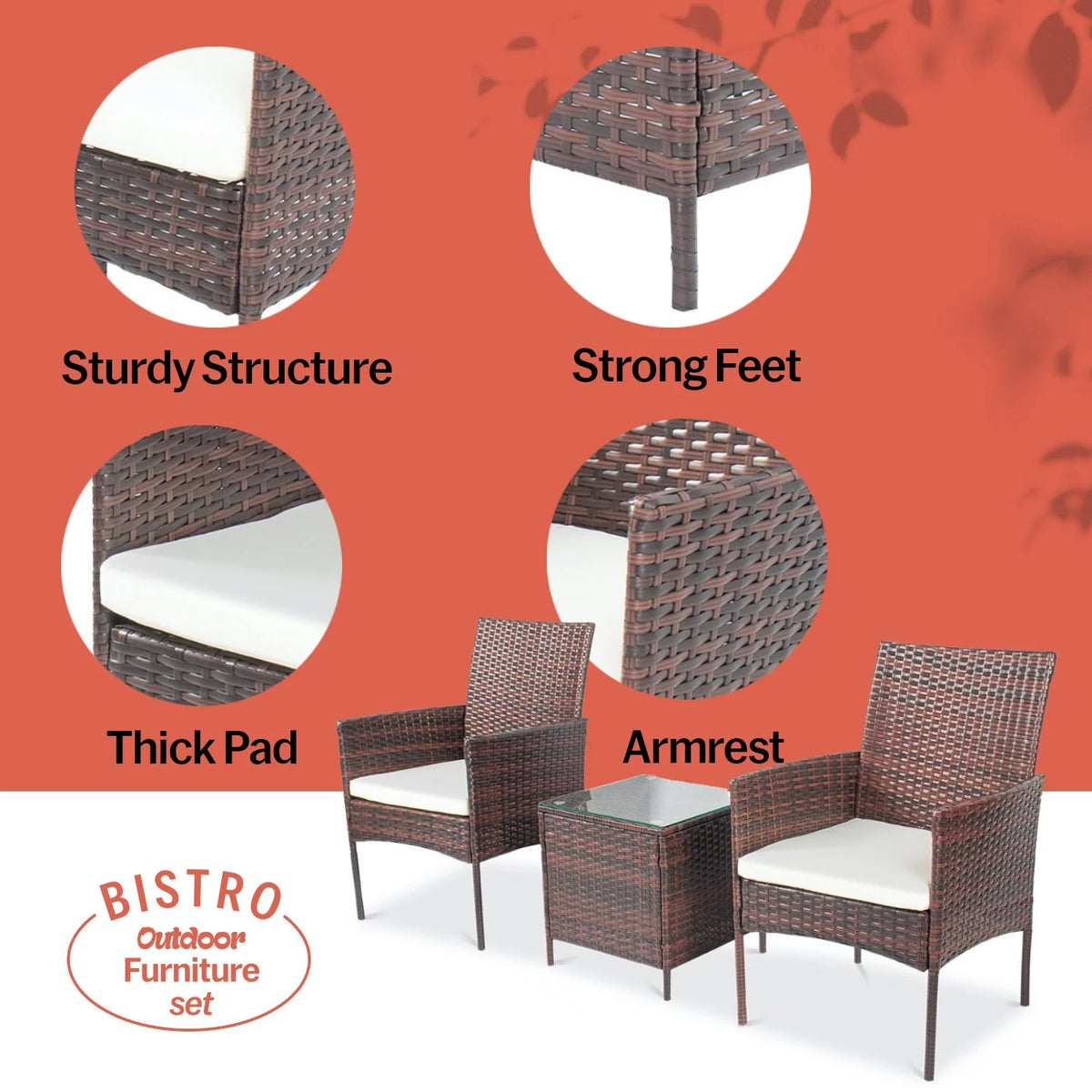 3 Piece Rattan Bistro Patio Furniture Set N106