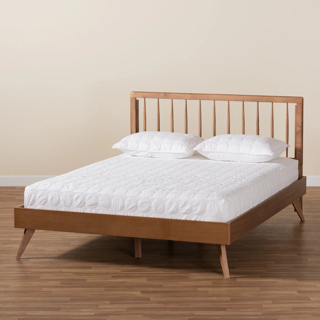 Full Ash Walnut Wood Platform Bed Y77730