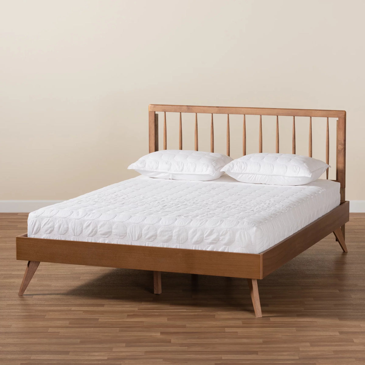 Full Ash Walnut Wood Platform Bed Y77730