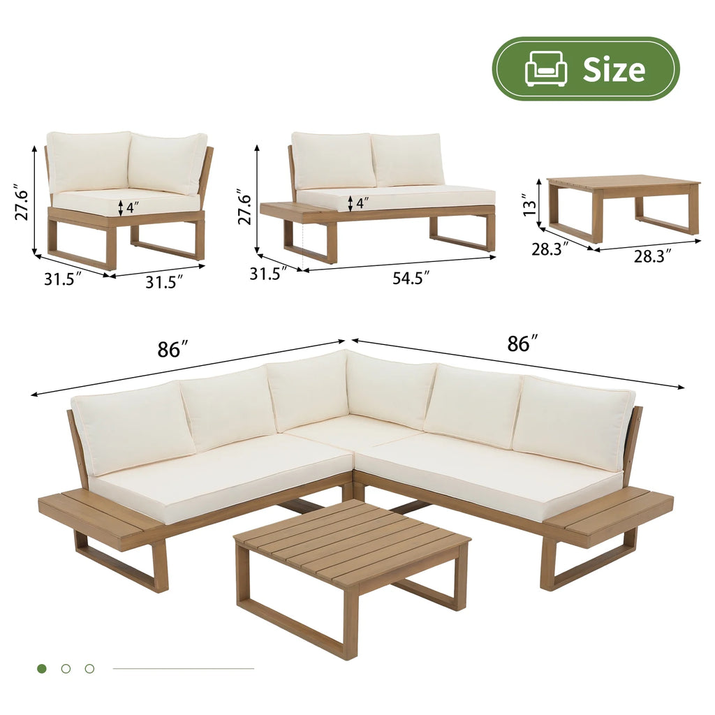 4-Piece Acacia Wood Patio Sofa Set with Cream White Cushion L535642