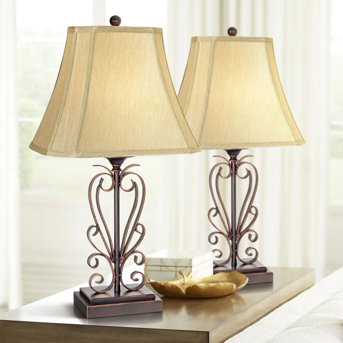 Traditional Iron Bronze Table Lamps Set of 2 G98565