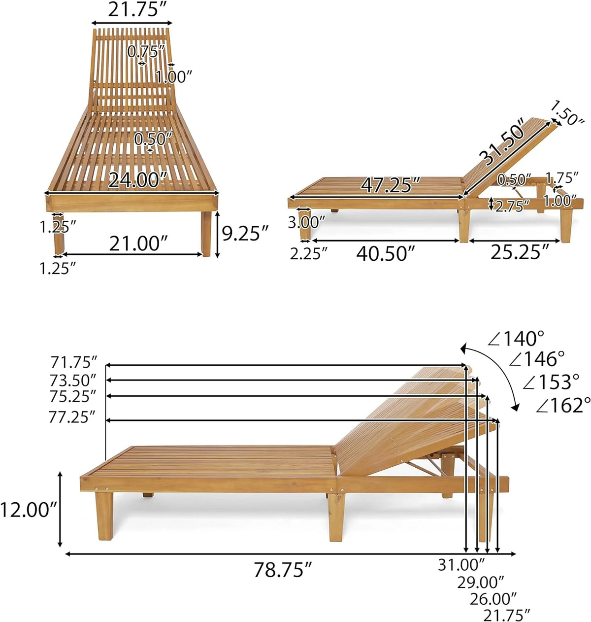 Outdoor Wooden Chaise Lounge U796