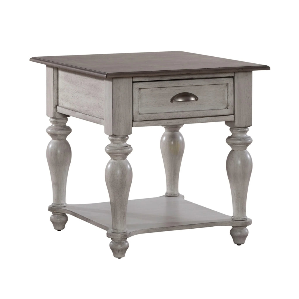 Antique White Weathered Pine Drawer End Table B262627