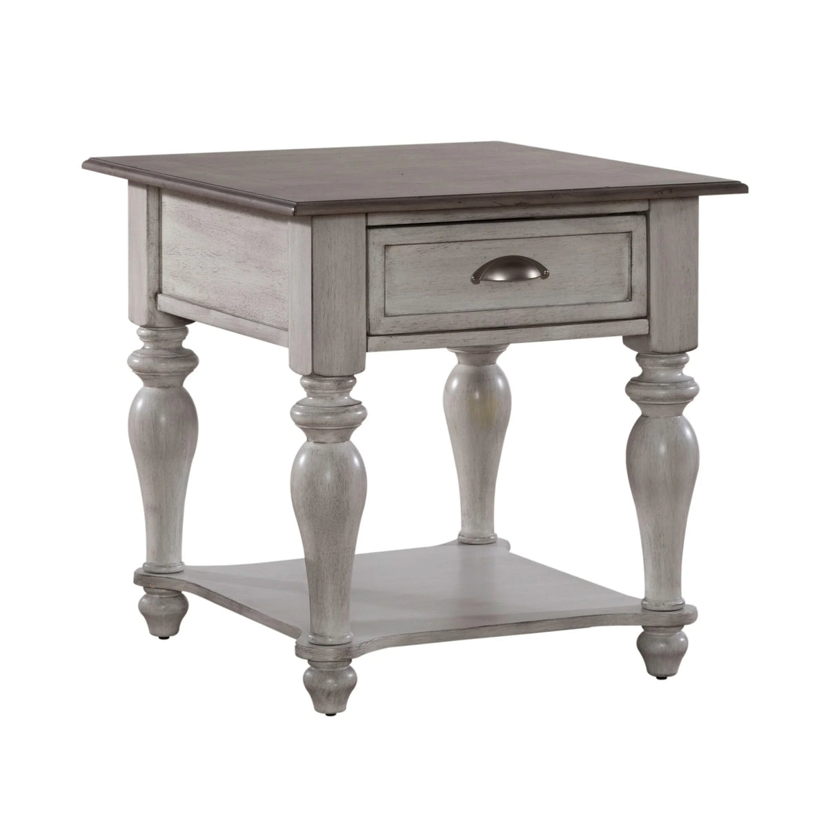 Antique White Weathered Pine Drawer End Table B262627