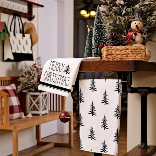 Christmas Kitchen Towels Set of 2 Black Xmas Tree Dish Towels 18x26 Inch K219242