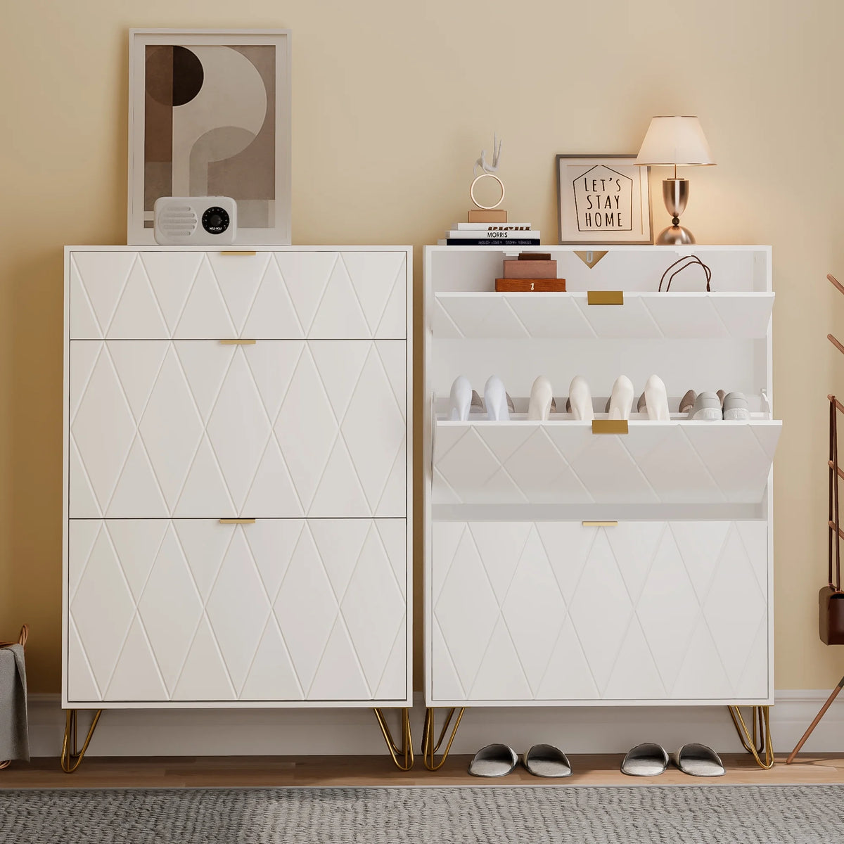 White Flip Down Shoe Cabinet L3598