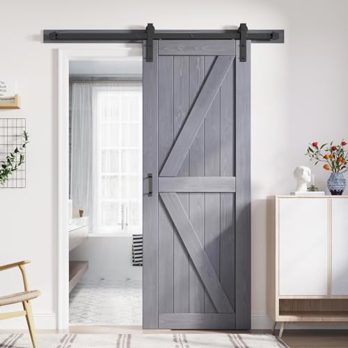 Gray Wood Barn Door Slab with Hardware Track Kit Z677