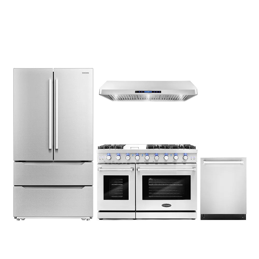 48 Gas Range, Under Cabinet Range Hood, Refrigerator with Ice Maker and Dishwasher E33845