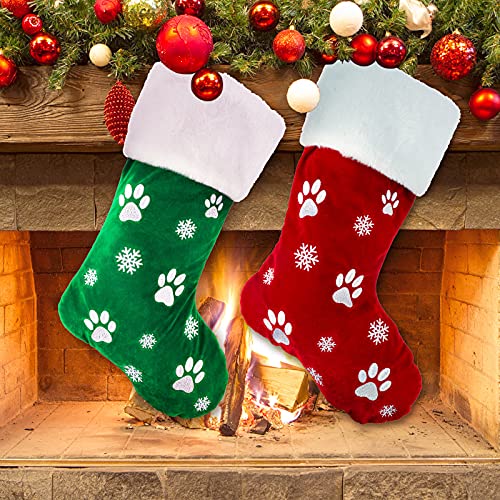 2pcs Large Christmas Stockings Dog Paw Print Snowflake Pattern D1582