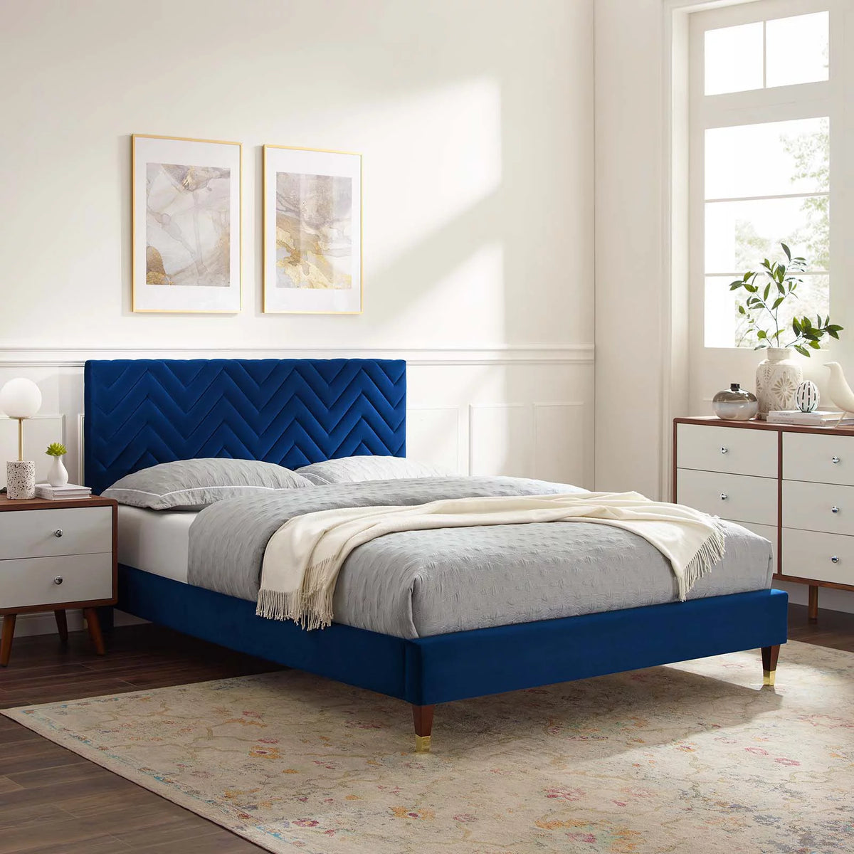 Navy Tufted Performance Velvet Twin Platform Bed C82187