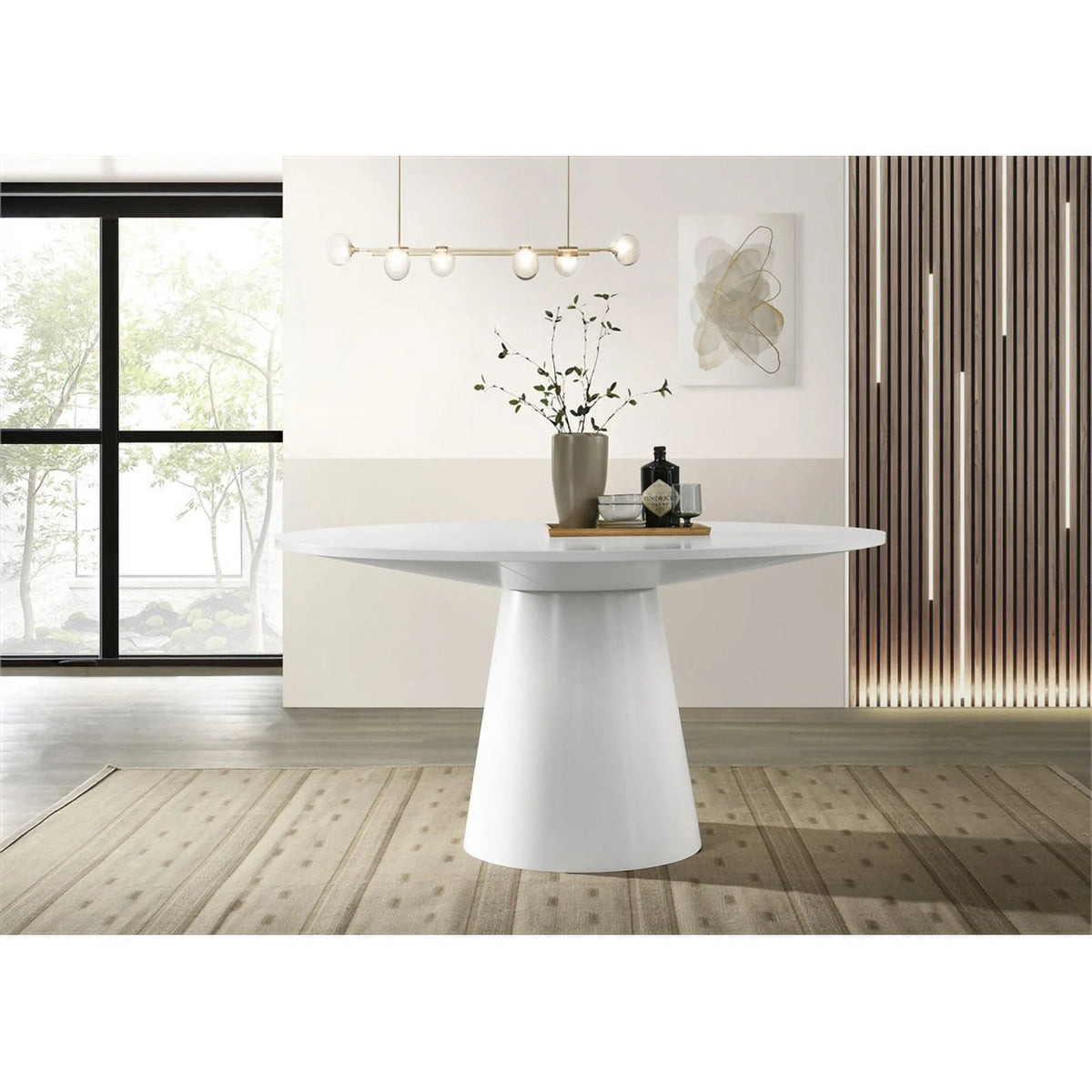 White Wood Round Dining Table with Pedestal Base F979