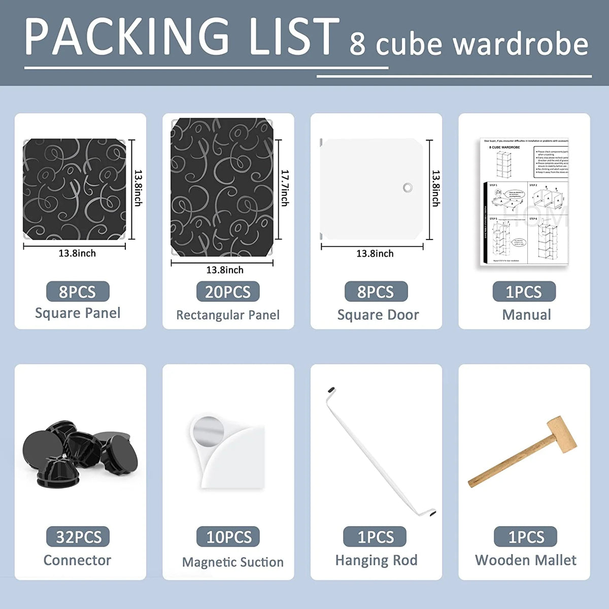 Portable Closet Wardrobe 4 Tiers 8 Doors Black Z27686