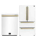 36 Refrigerator and Dishwasher in White with Antique Brass Handles I924279