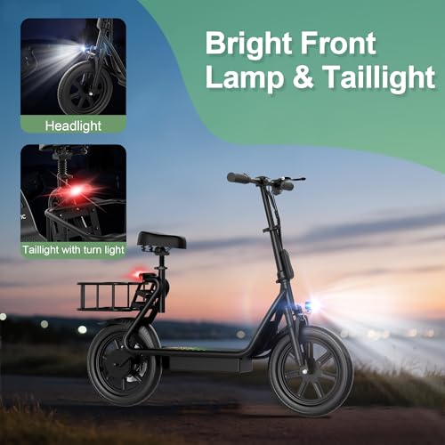 Electric Scooter with Seat, 500W Motor, 14'' Pneumatic Tires, Foldable O751421
