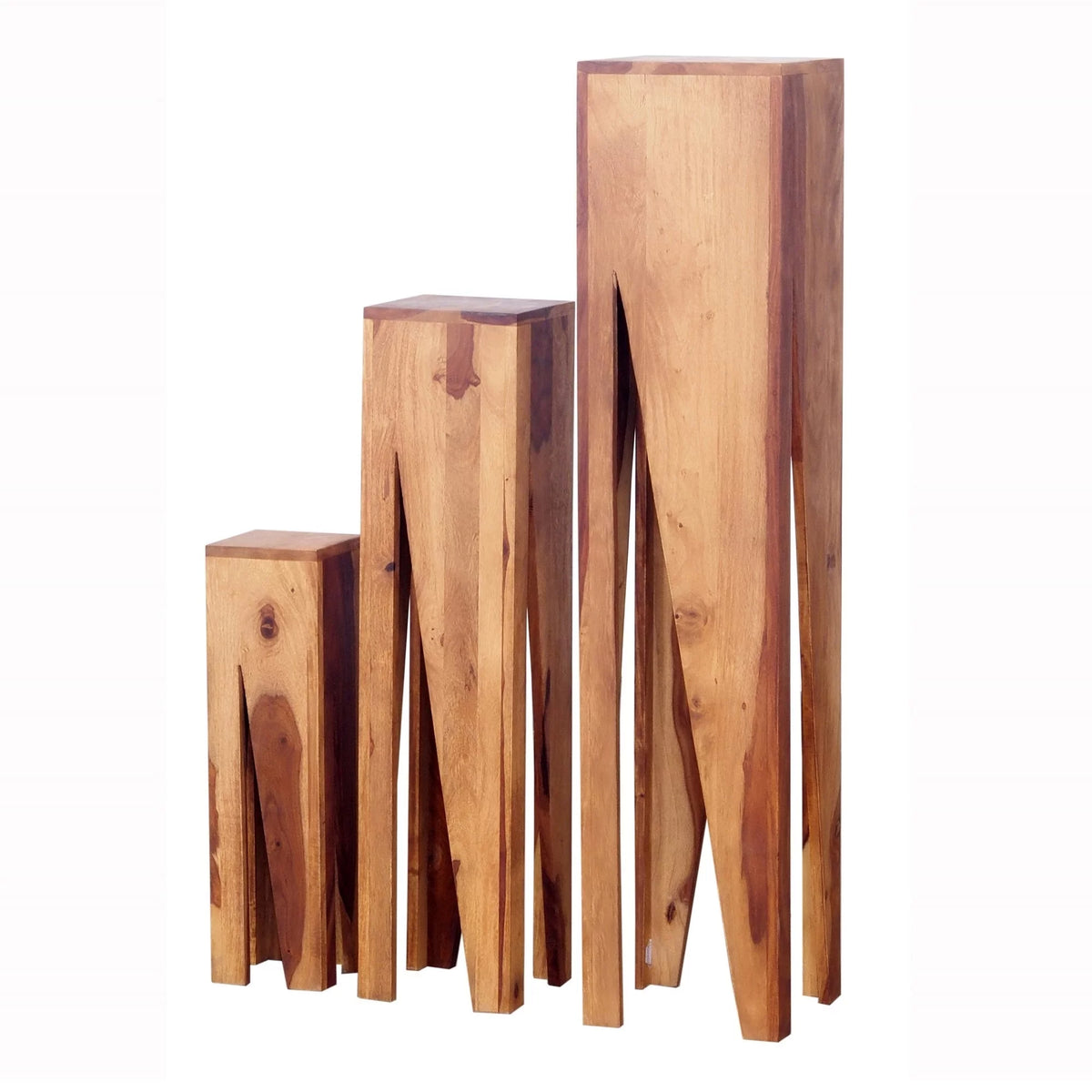 Set of 3 Sheesham Wood Pedestal Table Stand S81017