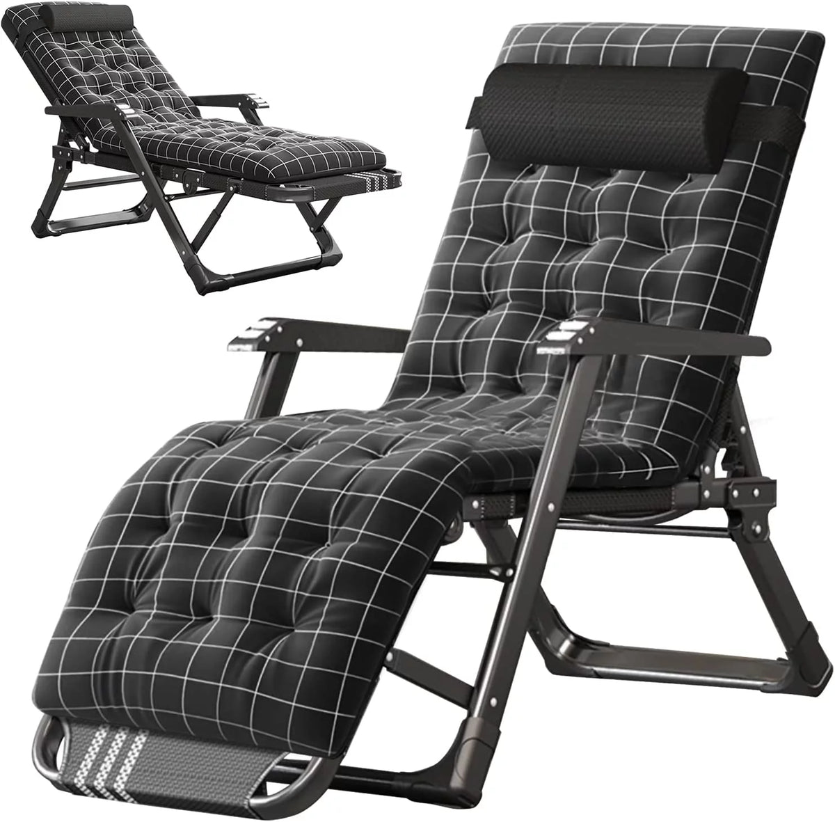 Folding Adjustable 5-Position Outdoor Chaise Lounge Chair with Headrest V2818