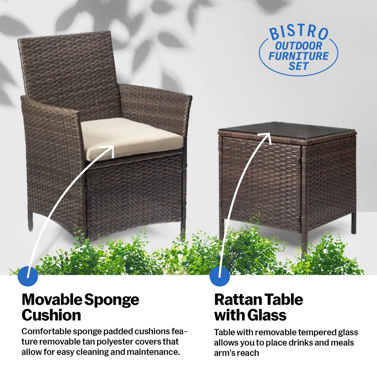 3 Piece Rattan Bistro Patio Furniture Set N106