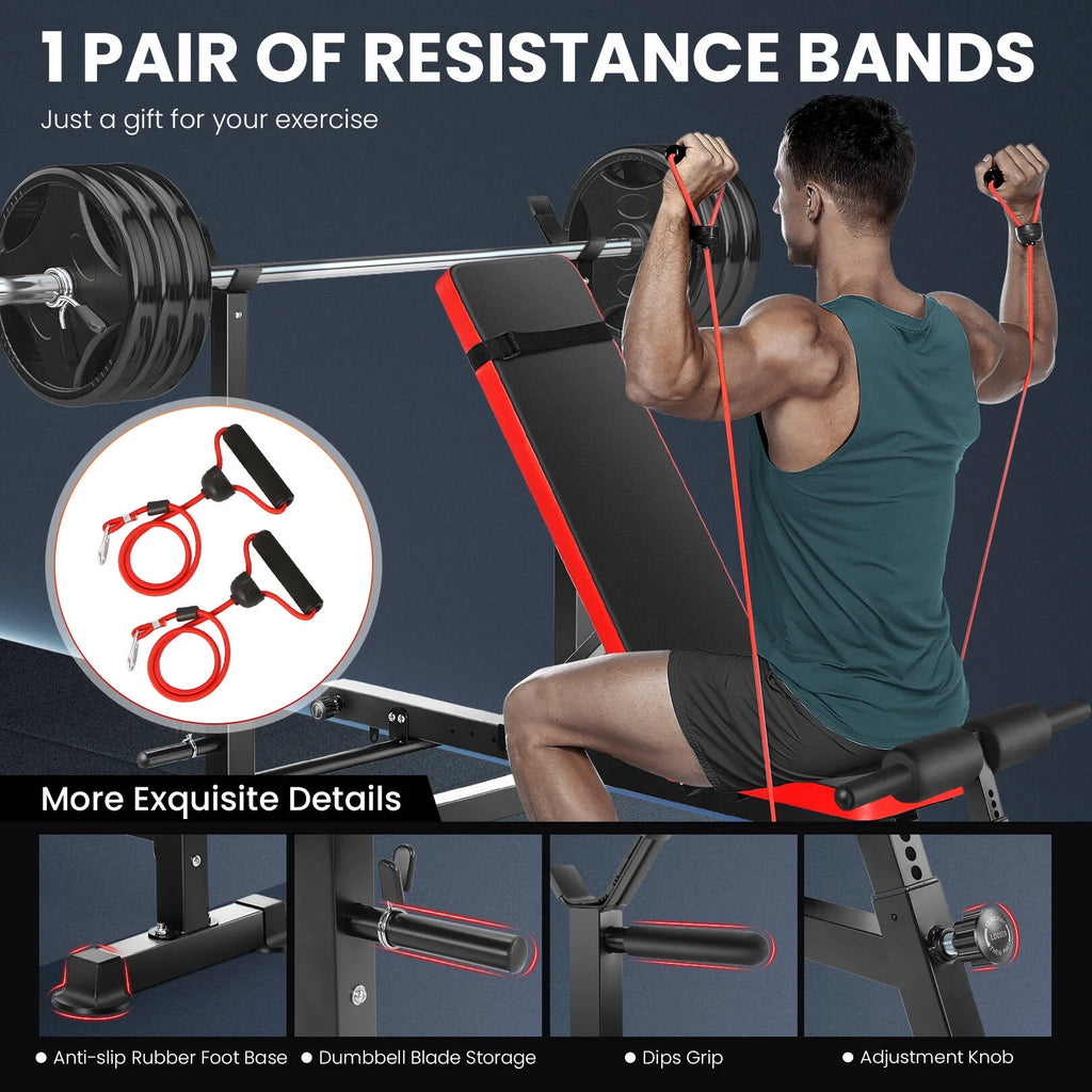 Adjustable Weight Bench Set with Barbell Rack E416316