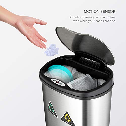Automatic Touchless Motion Sensor Semi-Round Trash Can/Recycler, 18.5 Gal. 70 L., Stainless Steel K855879