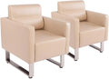 Beige PU Leather Office Guest Chair with Cushion C386712