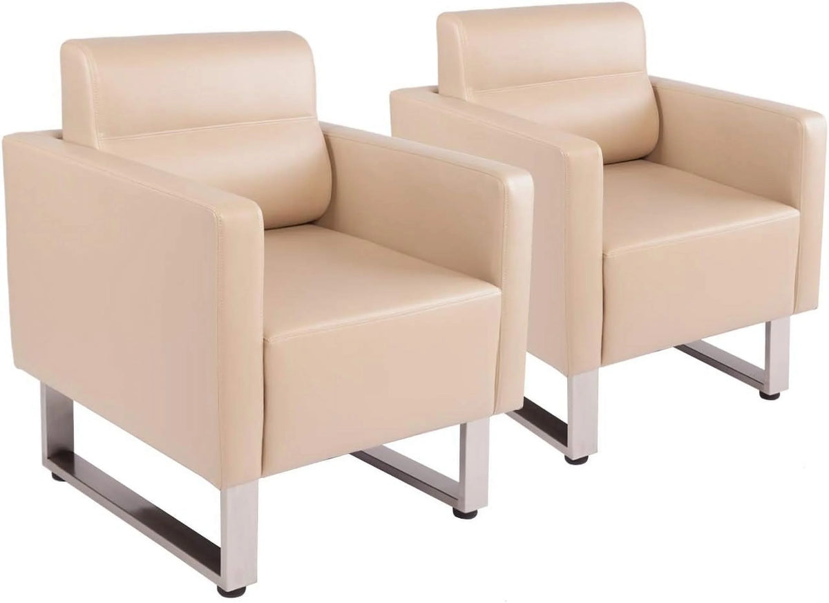 Beige PU Leather Office Guest Chair with Cushion C386712