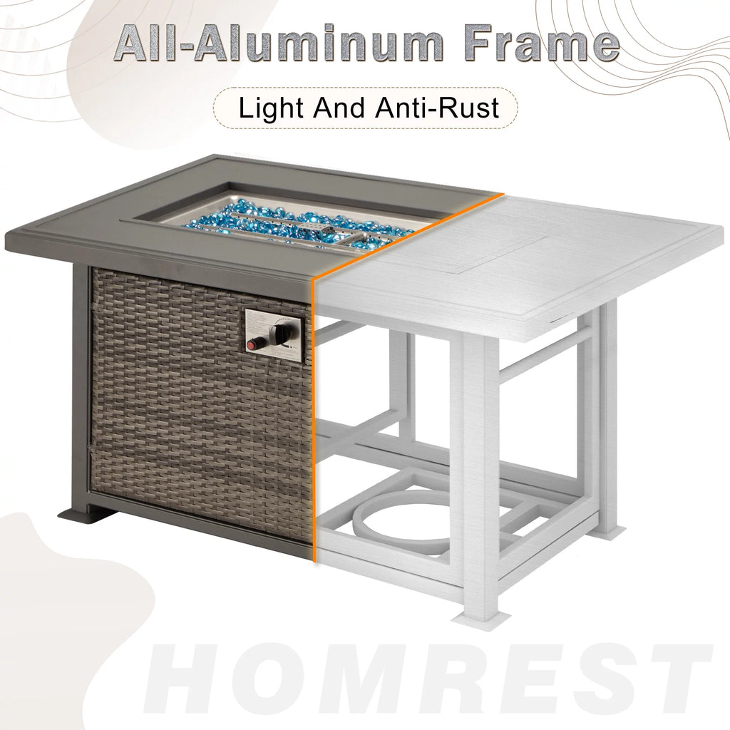 44" Propane Fire Pit Table with 2 Hidden Side Hooks, Dark Gray G1250