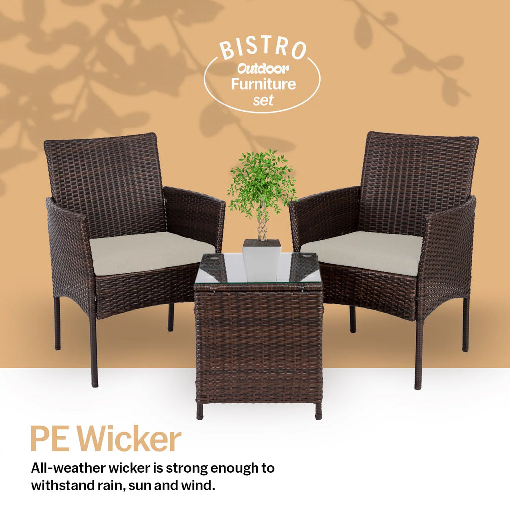 3 Piece Rattan Bistro Patio Furniture Set N106