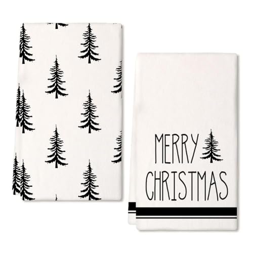 Christmas Kitchen Towels Set of 2 Black Xmas Tree Dish Towels 18x26 Inch K219242