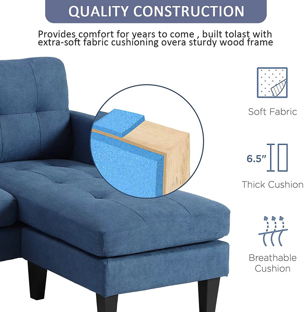 Blue L-Shaped Convertible Sectional Sofa T953