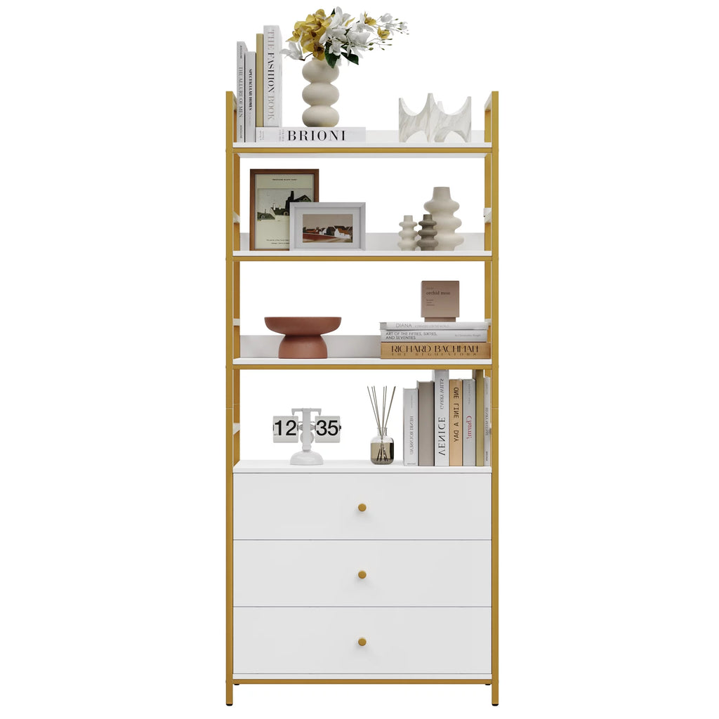 4 Tier Gold Bookcase with 3 Drawers Q28364