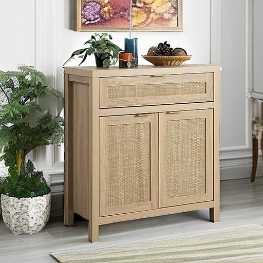 Rattan Storage Cabinet Set of 2 with Doors and Drawer V548