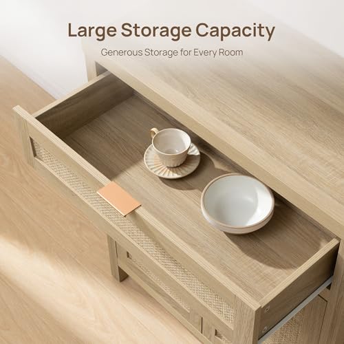 Rattan Storage Cabinet Set of 2 with Doors and Drawer V548