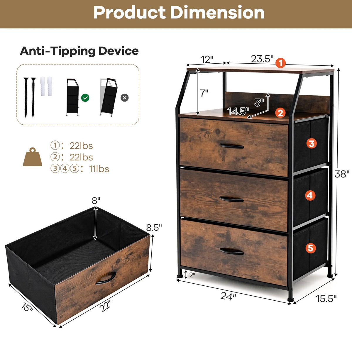 3 Drawer Dresser with Top Shelf I898