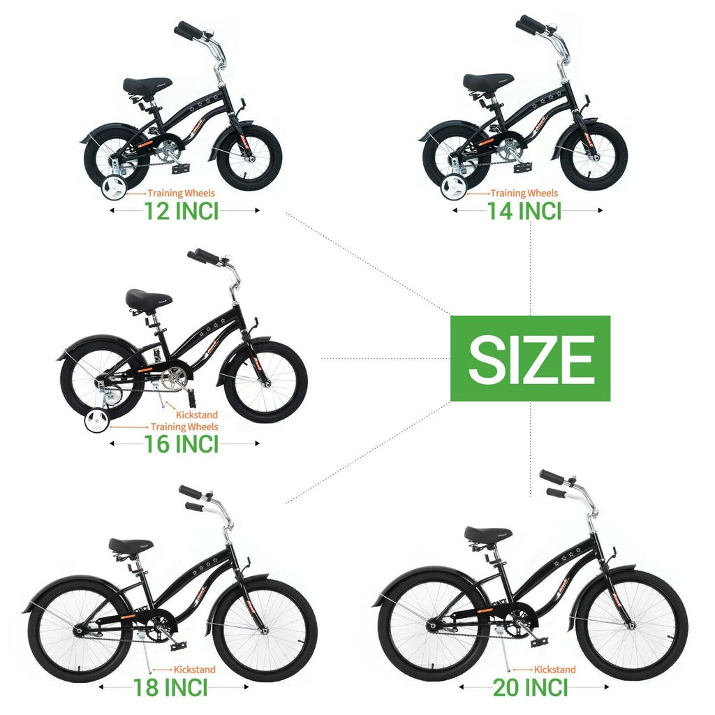 Kids Bike with Coaster Brake and Training Wheels, 12 inch Black S1681
