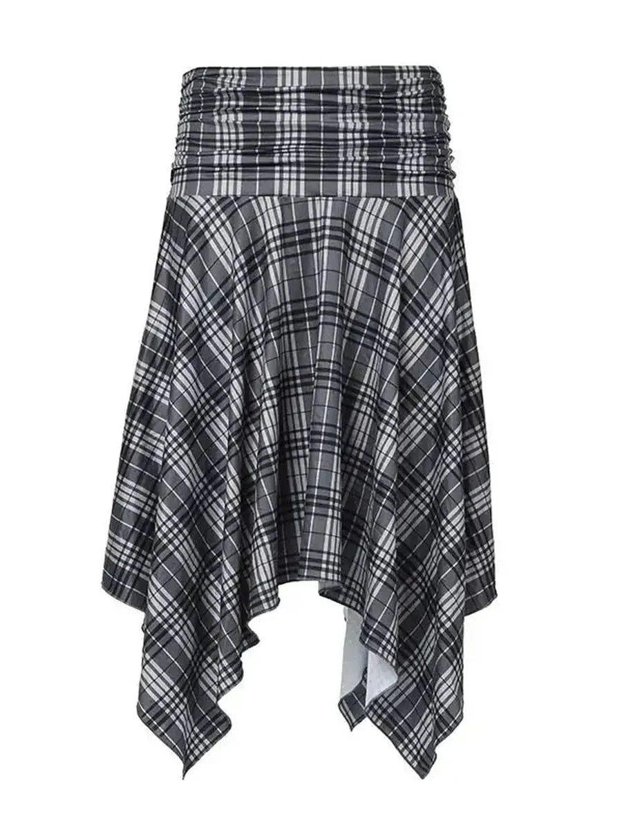 Checked Irregular Hem Midi Skirt O260947