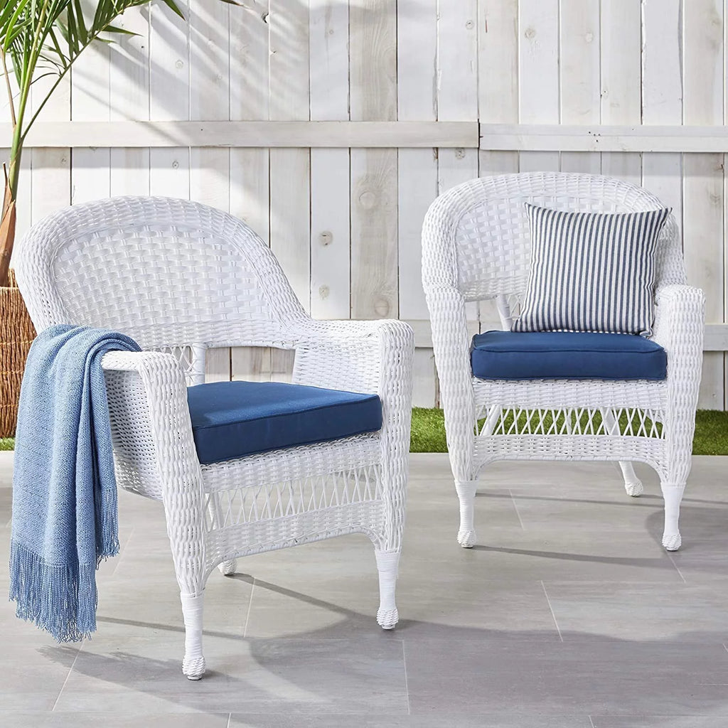White Wicker Chair with Blue Cushion Set of 2 P713944
