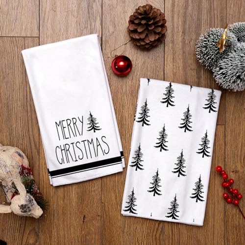 Christmas Kitchen Towels Set of 2 Black Xmas Tree Dish Towels 18x26 Inch K219242