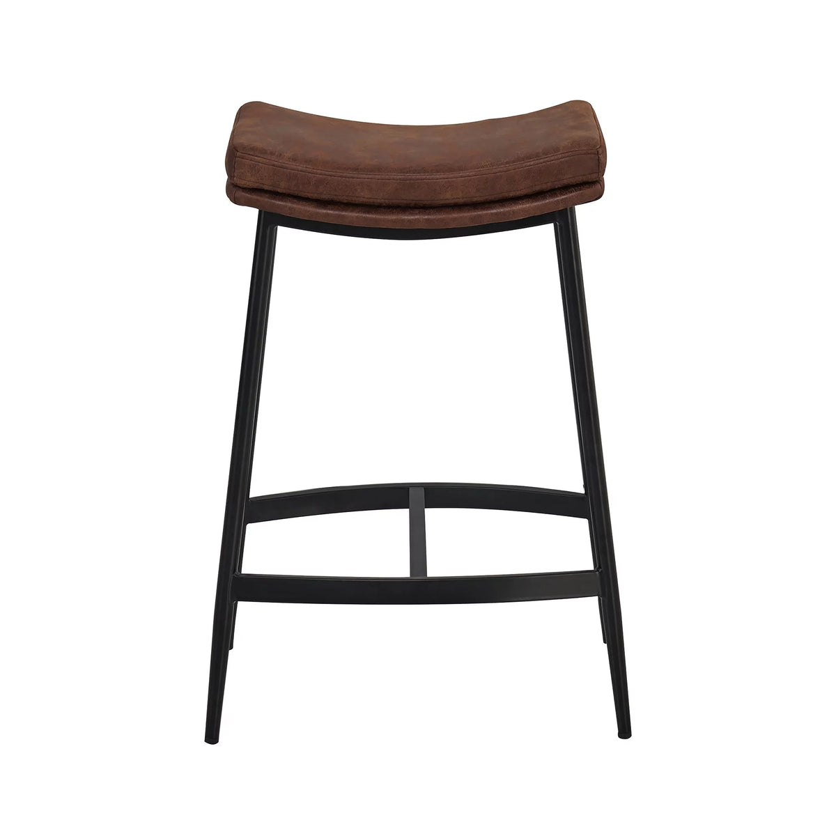 Brown Backless Upholstered Bar Stool with Metal Base U95866