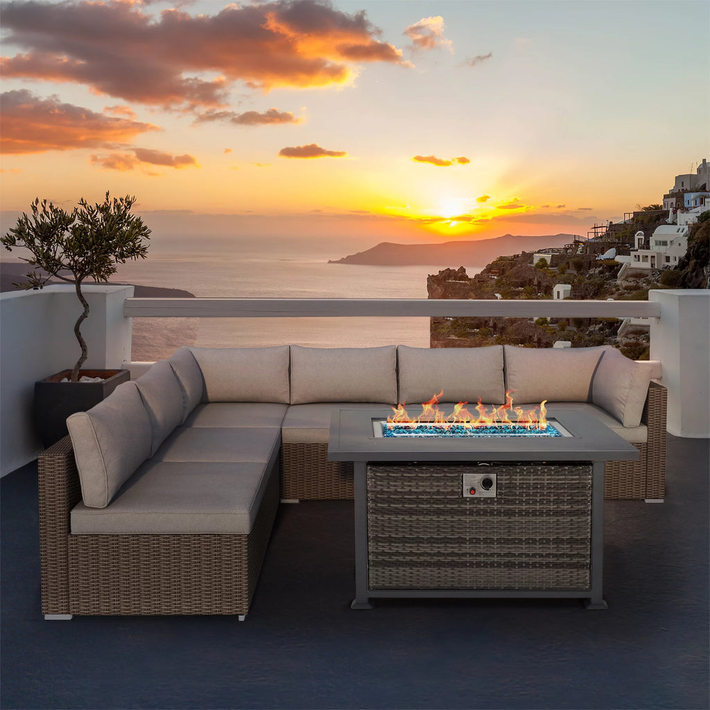 44" Propane Fire Pit Table with 2 Hidden Side Hooks, Dark Gray G1250