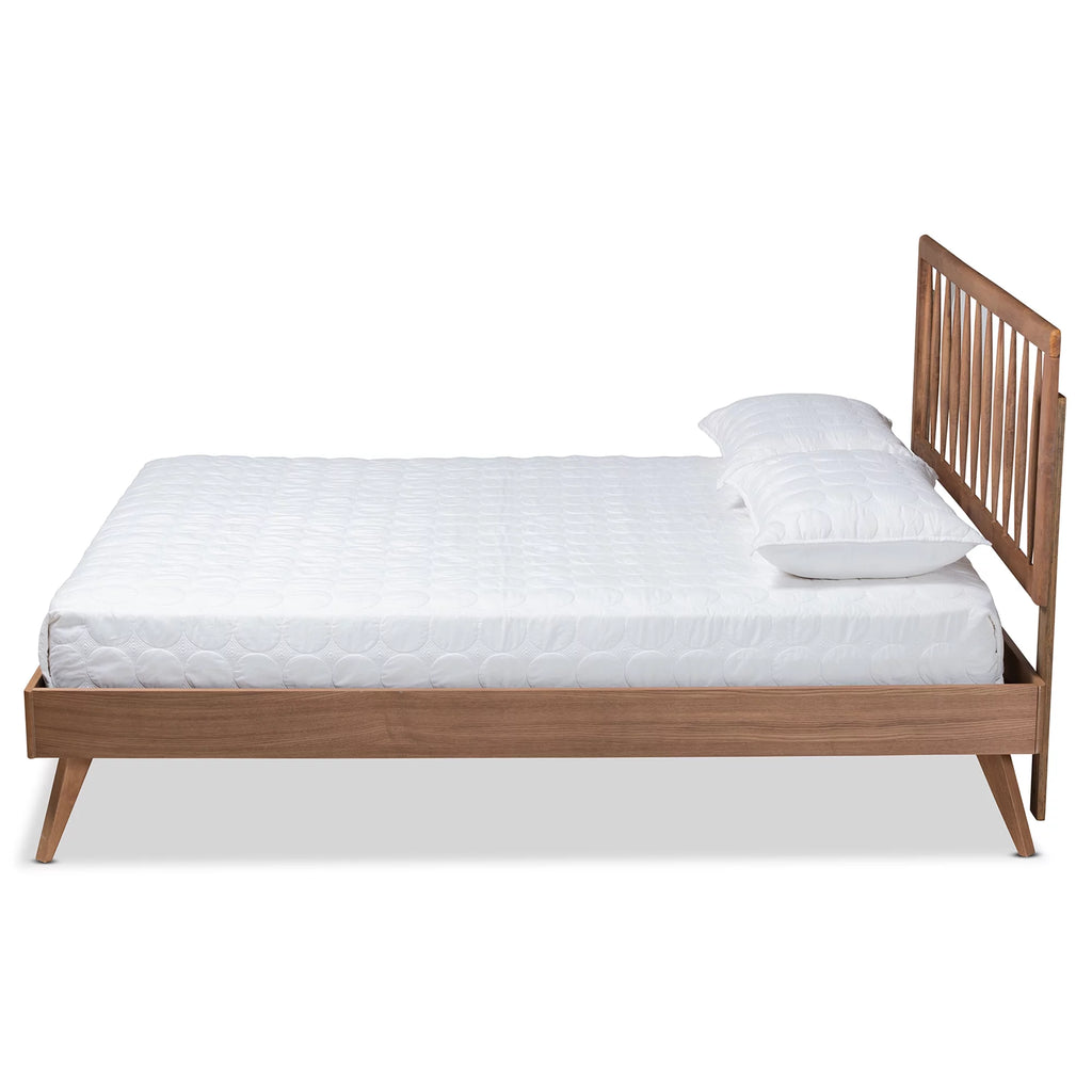 Full Ash Walnut Wood Platform Bed Y77730